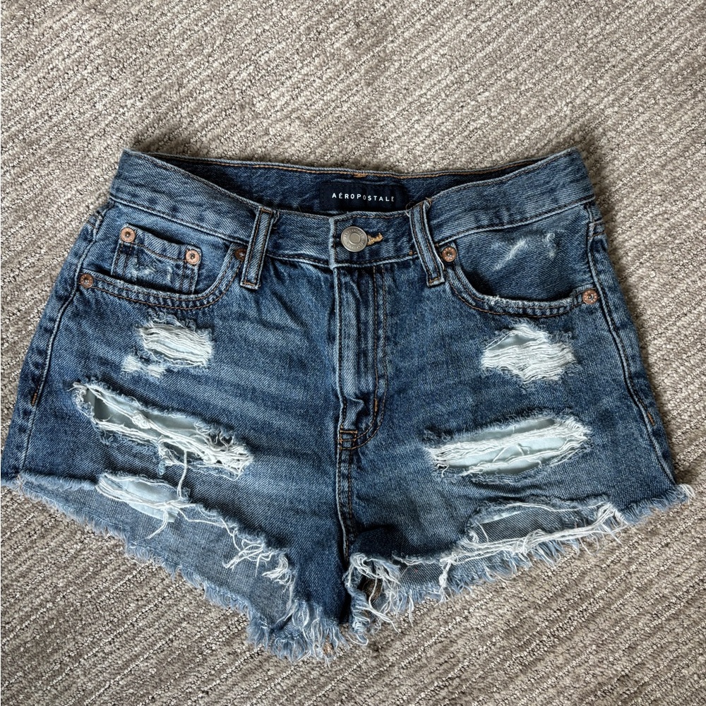 Aeropostale High Rise Shorty Ripped Denim Shorts